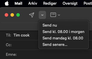 Vidste du, at du kan skrive en mail nu og planlægge dens afsendelse til f.eks. i morgen kl. 07.05 på din iPhone, iPad og&nbsp;Mac?